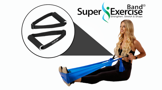 Resistance band accessories: Woman using handles for resistance band exercise.
