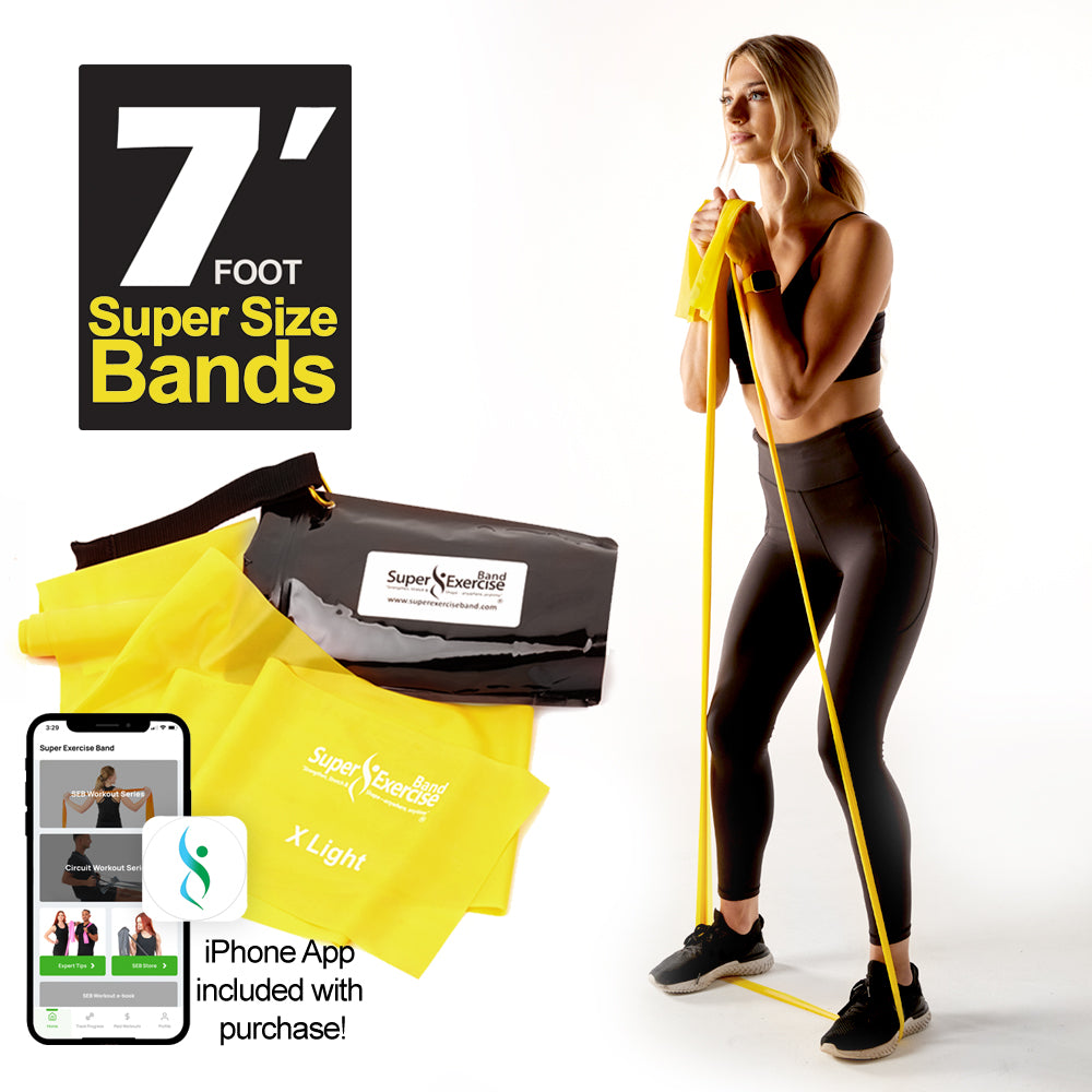 7 Ft. Resistance Band. Latex Free. Carry Pouch and Mini Door Anchor Included.
