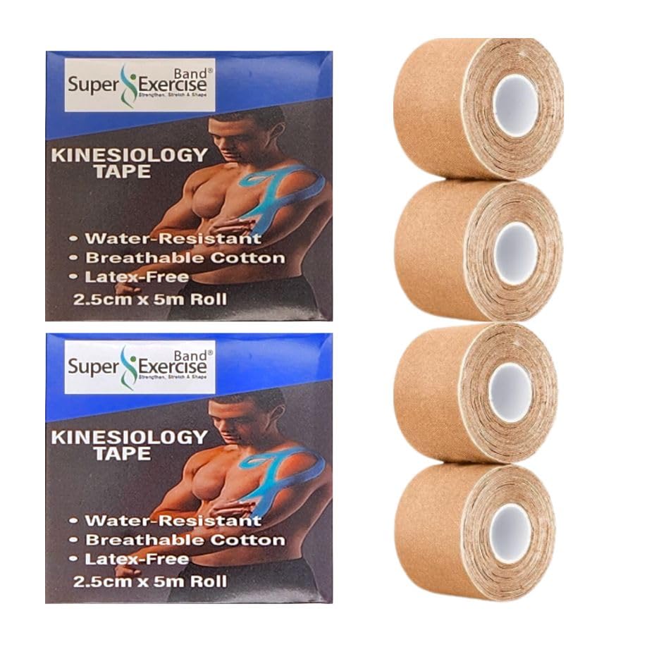Super Exercise Band USA 1" Kinesiology Tape, Latex-Free, Waterproof (4 Rolls)