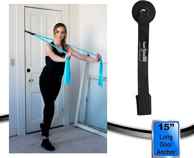 USA 7 ft. Long Resistance Bands Set of 3. iPhone App, E-Book, Door Anchor, and Zipper Pouch Included. Light, Medium or Heavy Strength for Gym Training, Physical Therapy, Yoga. - Super Exercise Band