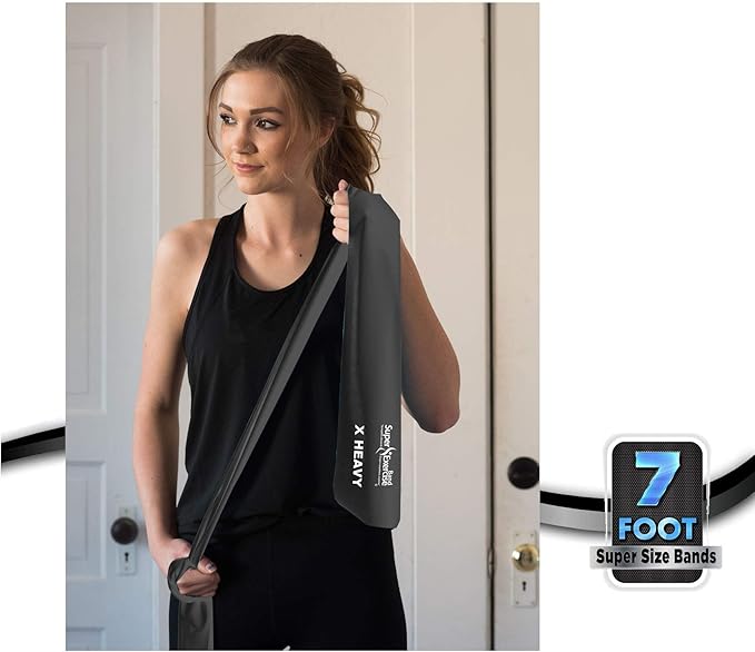 USA 7 ft. Long Resistance Bands Set of 3. iPhone App, E-Book, Door Anchor, and Zipper Pouch Included. Light, Medium or Heavy Strength for Gym Training, Physical Therapy, Yoga. - Super Exercise Band