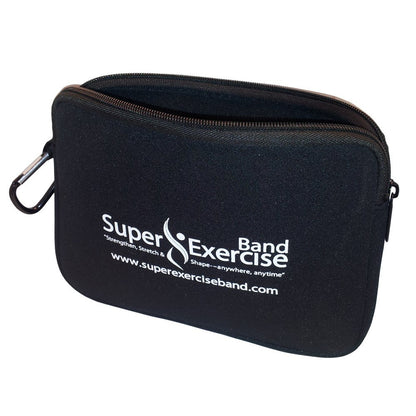 Super Exercise Band USA Neoprene Zipper Carry Pouch for Yoga, Resistance Bands and Workout Gear Accessories. Travel Organizer Bag also fits most MP3 players, cell phones, Kindle and Mini-tablets.