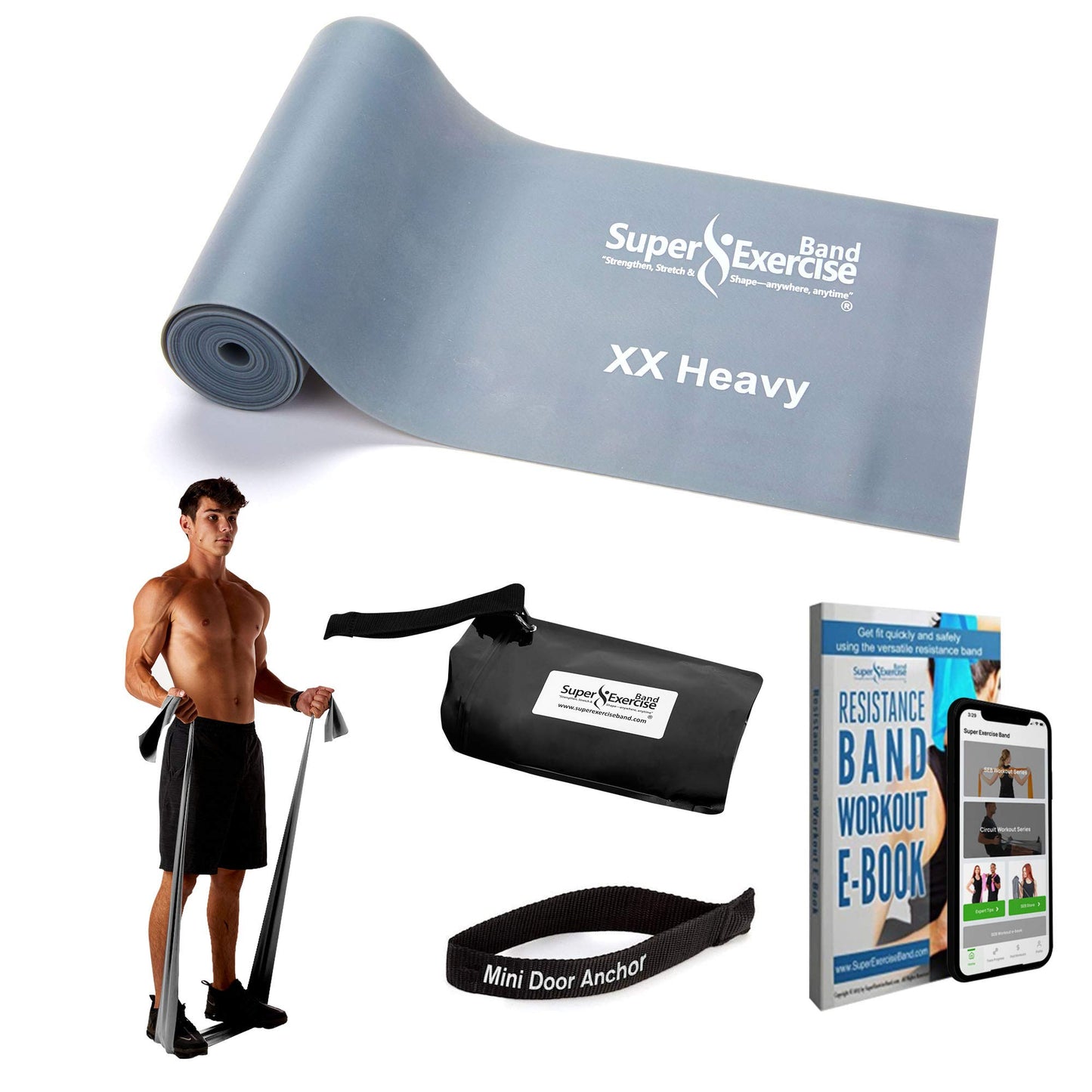 Resistance Bands for Working Out | 7Ft Long Resistance Bands |Super Exercise Bands with Carry Pouch and Door Anchor I Latex Free Workout Bands Including an Exclusive Workout App and E-Book