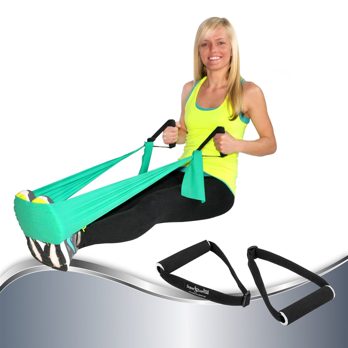 SUPER EXERCISE BAND Flat Resistance Band Handles For Comfortable Grip When Doing Strength Training, Physical Therapy, Pilates & Chair Workouts With Flat Resistance Bands. Plus Stretch Band E-book.