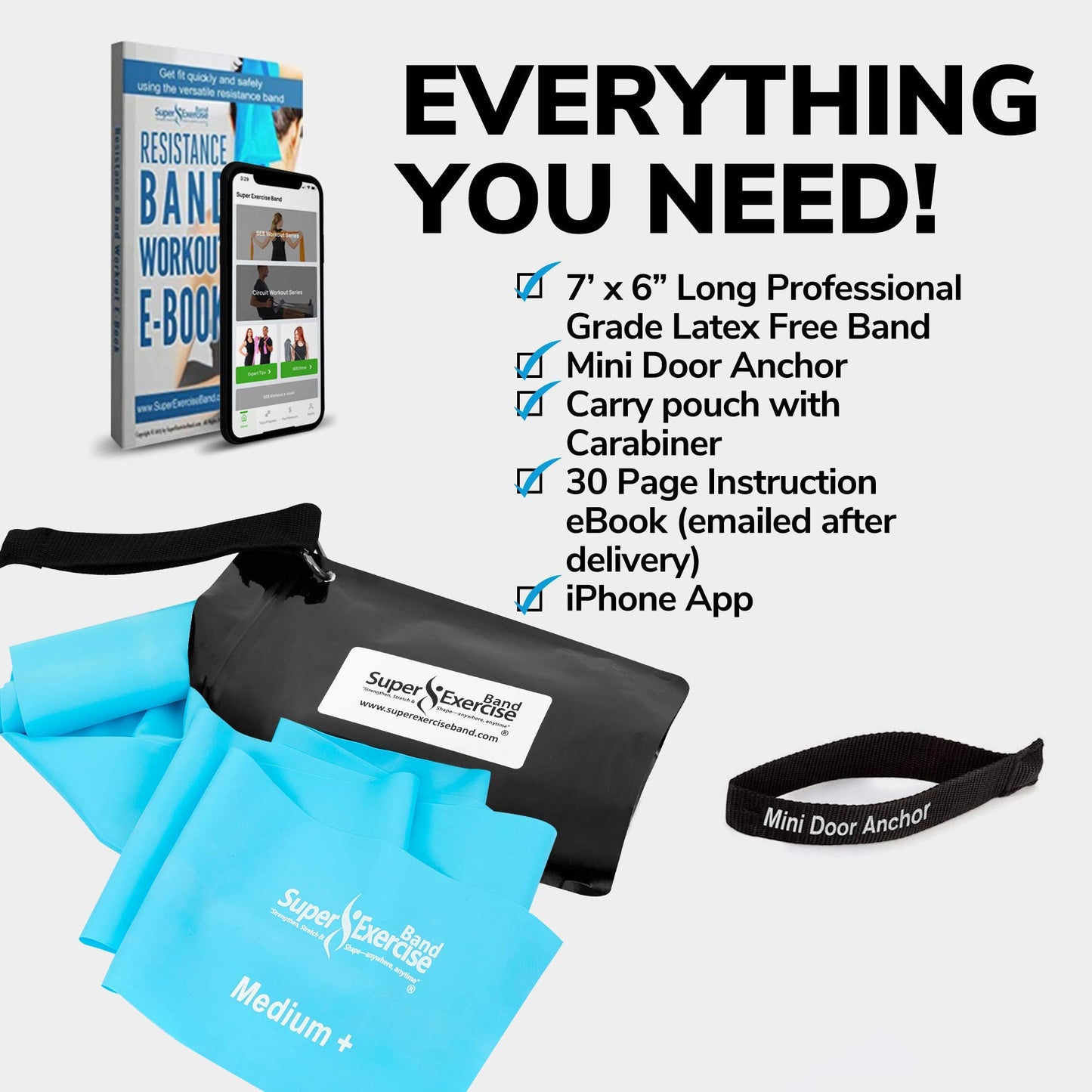 Resistance Bands for Working Out | 7Ft Long Resistance Bands |Super Exercise Bands with Carry Pouch and Door Anchor I Latex Free Workout Bands Including an Exclusive Workout App and E-Book