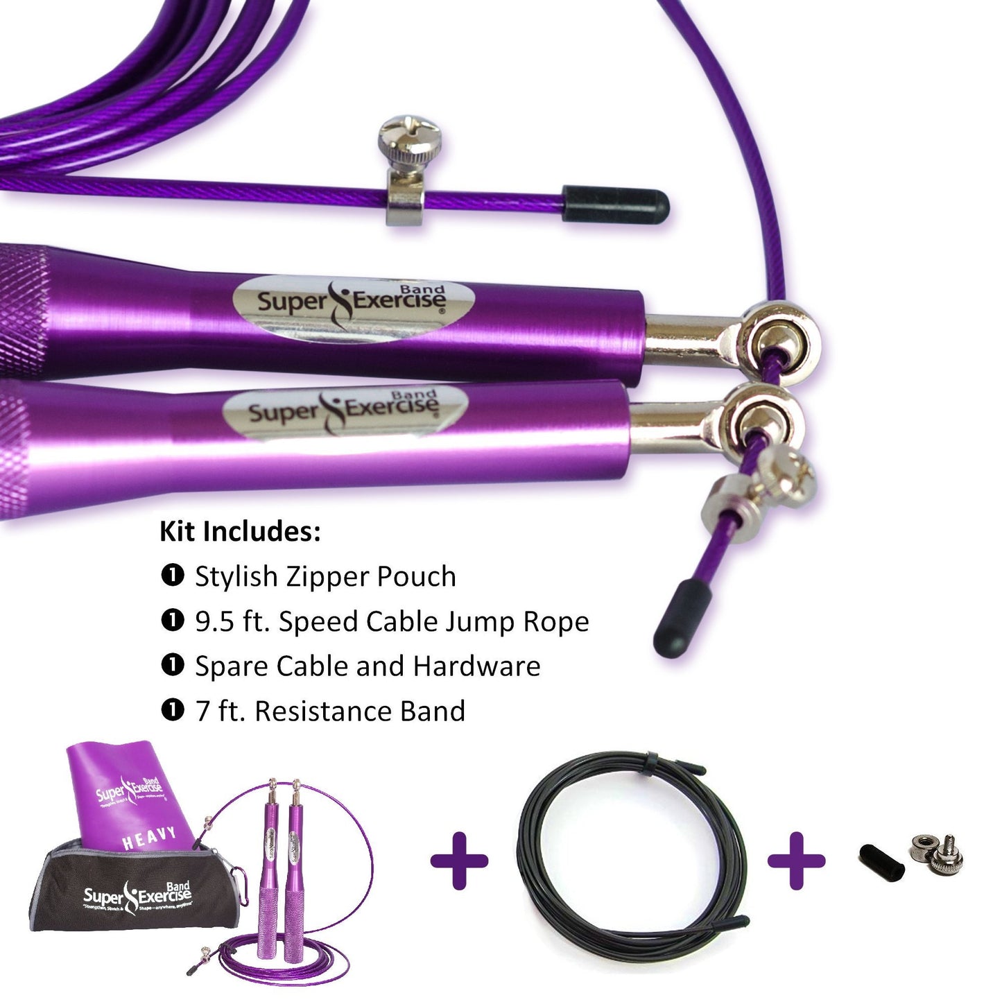 Super Exercise Band Purple Speed Cable Jump Rope and Resistance Band Set