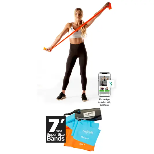 Two pack of 7 Ft. Resistance Bands. Latex Free. Carry Pouch and Mini Door Anchor Included.