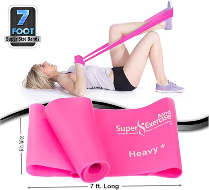 USA 7 ft. Long Resistance Bands Set of 3. iPhone App, E-Book, Door Anchor, and Zipper Pouch Included. Light, Medium or Heavy Strength for Gym Training, Physical Therapy, Yoga. - Super Exercise Band