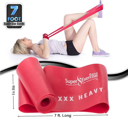 USA 7 ft. Long Resistance Bands Set of 3. iPhone App, E-Book, Door Anchor, and Zipper Pouch Included. Light, Medium or Heavy Strength for Gym Training, Physical Therapy, Yoga. - Super Exercise Band