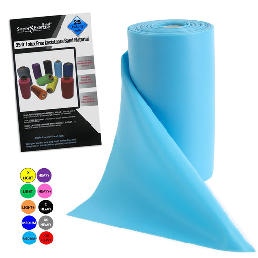 Sky Blue Resistance Band Bulk Roll – Medium+ Strength, Latex Free (50 ft)
