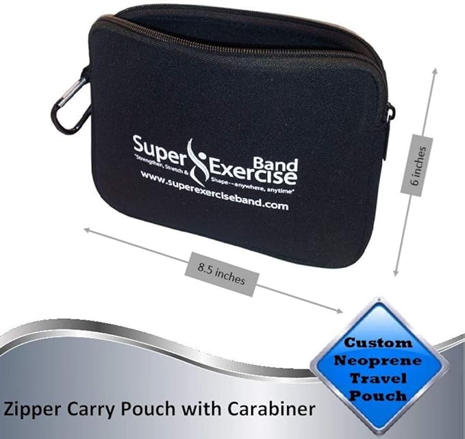 USA Neoprene Zipper Carry Pouch for Yoga, Resistance Bands and Workout Gear Accessories. Travel Organizer Bag also fits most MP3 players, cell phones, Kindle and Mini-tablets. - Super Exercise Band