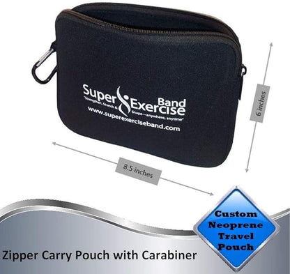 USA Neoprene Zipper Carry Pouch for Yoga, Resistance Bands and Workout Gear Accessories. Travel Organizer Bag also fits most MP3 players, cell phones, Kindle and Mini-tablets. - Super Exercise Band
