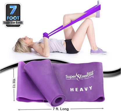 USA 7 ft. Long Resistance Bands Set of 3. iPhone App, E-Book, Door Anchor, and Zipper Pouch Included. Light, Medium or Heavy Strength for Gym Training, Physical Therapy, Yoga. - Super Exercise Band