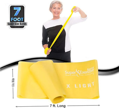 USA 7 ft. Long Resistance Bands Set of 3. iPhone App, E-Book, Door Anchor, and Zipper Pouch Included. Light, Medium or Heavy Strength for Gym Training, Physical Therapy, Yoga. - Super Exercise Band