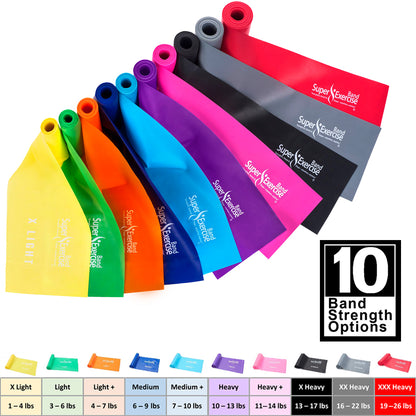 7 Ft. Resistance Band, Heavy Strength (10 - 13 lbs. Tension), Purple, Latex Free. Travel Pouch and Mini Door Anchor Included. - Super Exercise Band