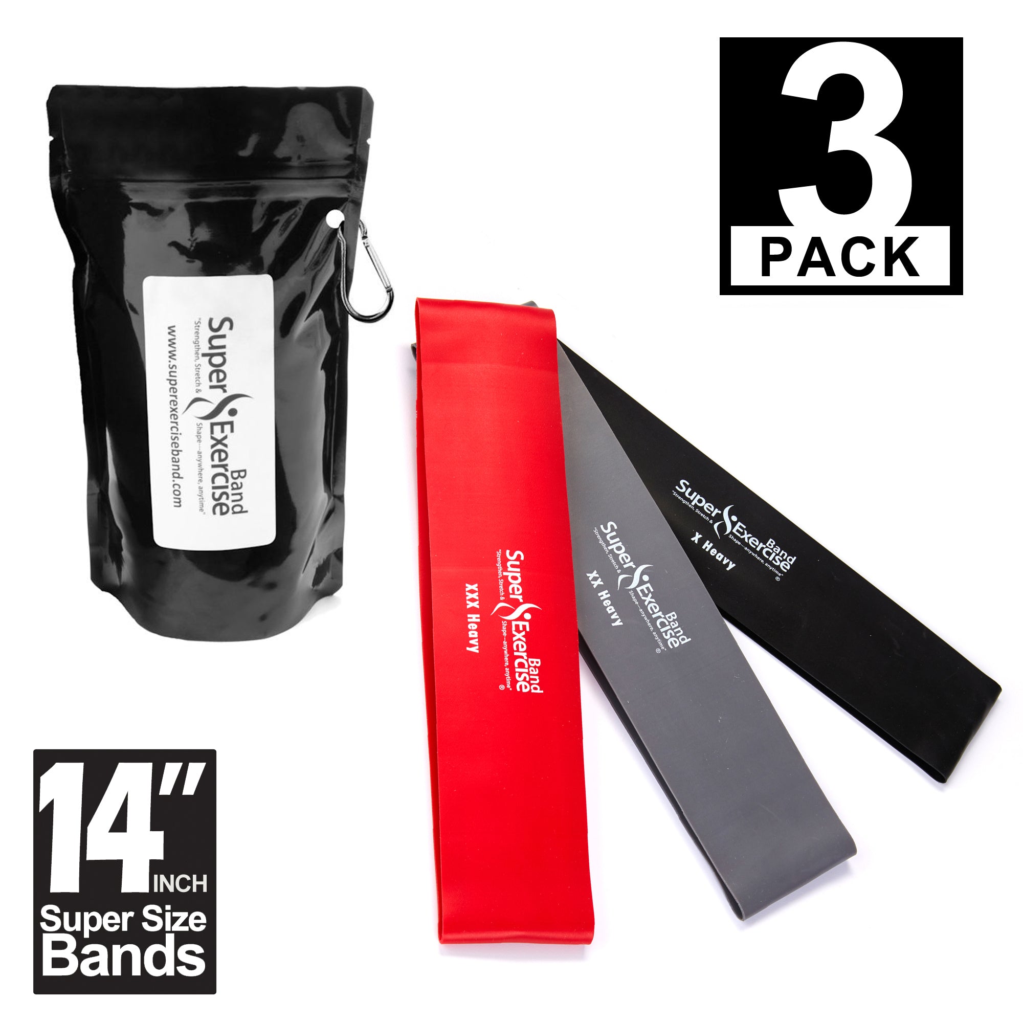 Heavy duty resistance bands 3 pack Assortment Super Exercise Band