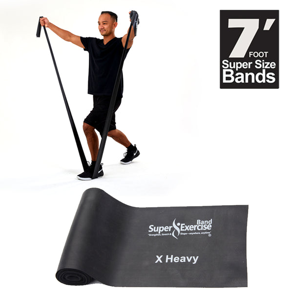7 Ft. Resistance Band, X Heavy Strength (13 - 17 lbs. Tension), Black, Latex Free. Travel Pouch and Mini Door Anchor Included.