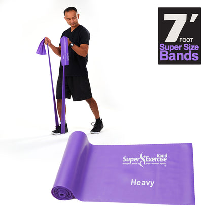 7 Ft. Resistance Band, Heavy Strength (10 - 13 lbs. Tension), Purple, Latex Free. Travel Pouch and Mini Door Anchor Included. - Super Exercise Band