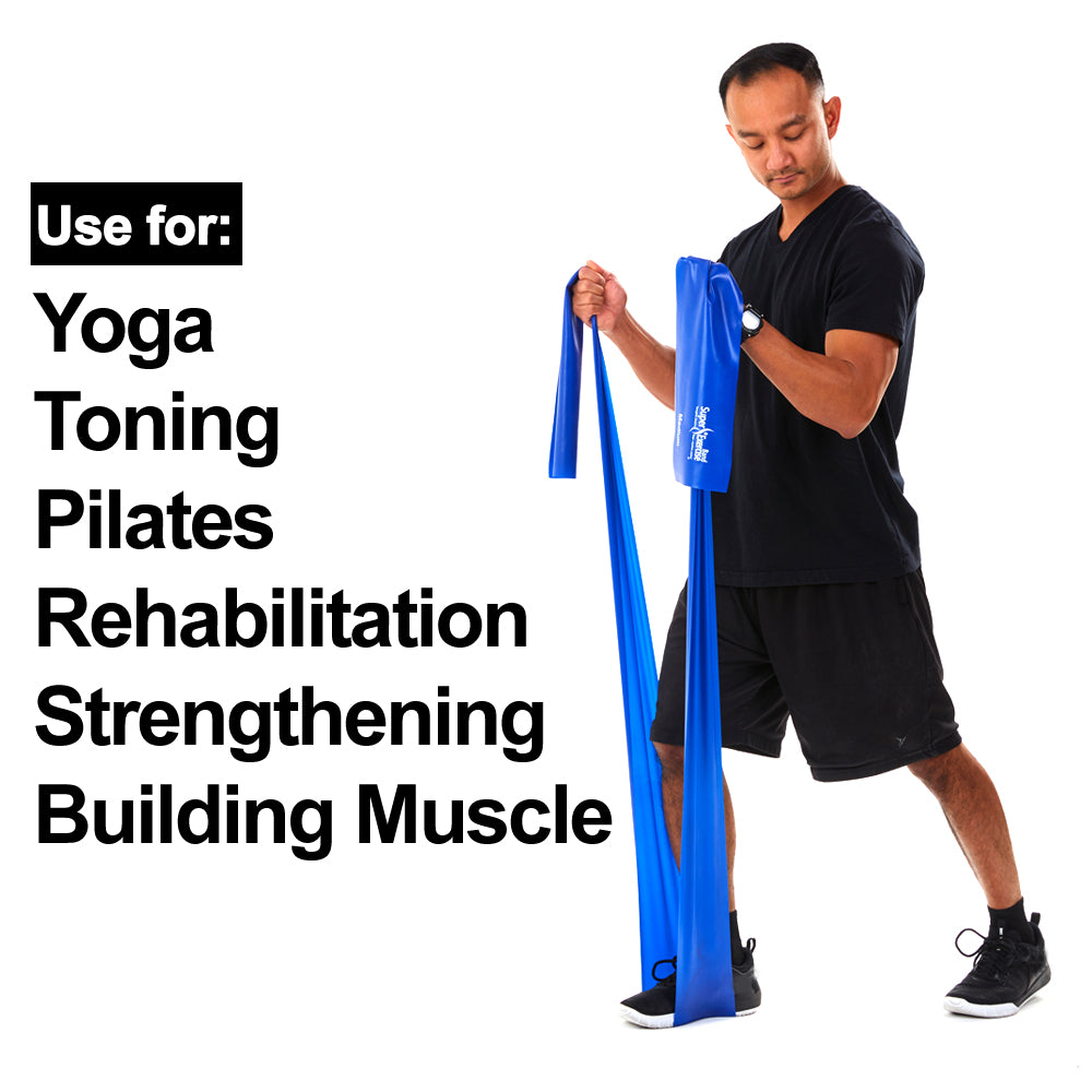 Blue 24-Yard Resistance Band Bulk Roll. Intermediate Level 2. Includes Dispenser Box. - Super Exercise Band