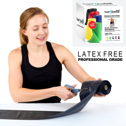 Black 24-Yard Resistance Band Bulk Roll. Advanced Level 1. Includes Dispenser Box. - Super Exercise Band