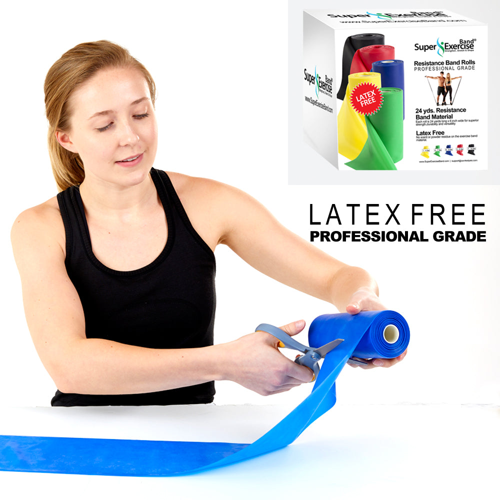 Blue 24-Yard Resistance Band Bulk Roll. Intermediate Level 2. Includes Dispenser Box. - Super Exercise Band