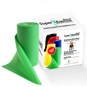 Green 24-Yard Resistance Band Bulk Roll. Intermediate Level 1. Includes Dispenser Box. - Super Exercise Band
