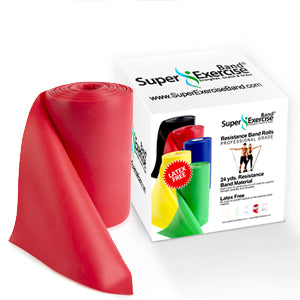 Red 24-Yard Resistance Band Bulk Roll. Beginner Level 2. Includes Dispenser Box. - Super Exercise Band