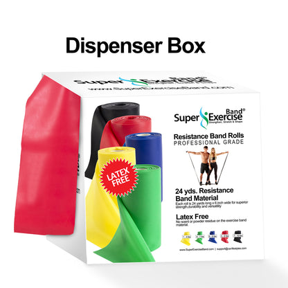 Red 24-Yard Resistance Band Bulk Roll. Beginner Level 2. Includes Dispenser Box. - Super Exercise Band