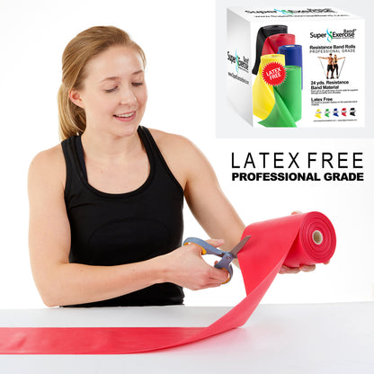 Red 24-Yard Resistance Band Bulk Roll. Beginner Level 2. Includes Dispenser Box. - Super Exercise Band