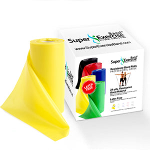 Yellow 24-Yard Resistance Band Bulk Roll. Beginner Level 1. Includes Dispenser Box. - Super Exercise Band